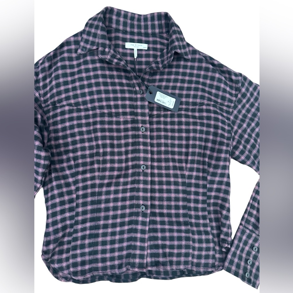 NWT rag & bone Iris Plaid Flannel Button Down Shirt in Black/ Purple Size XS - Picture 9 of 14